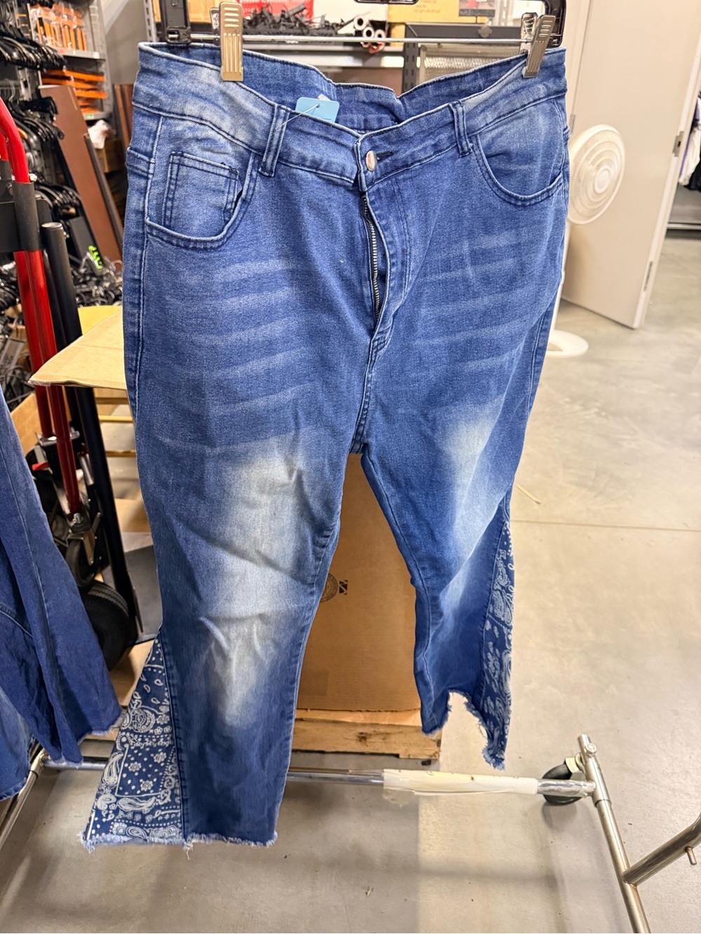 Women's Blue Distressed Jeans with bell Bandana Hem